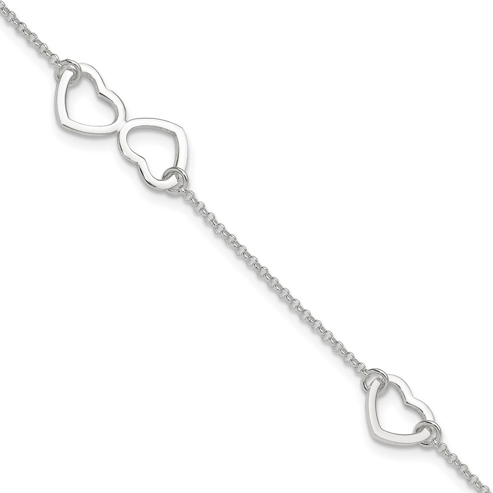 925 Sterling Silver Polished Heart Charm 9" + 1" ext. Summer Fine Jewelry Anklet